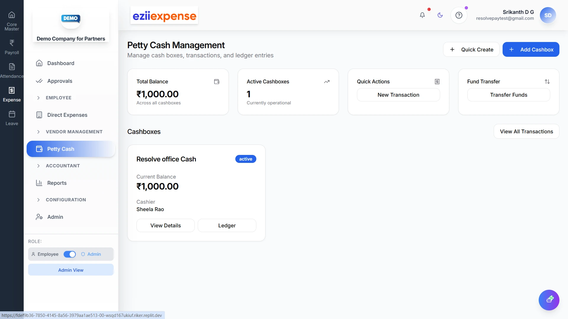 Petty Cash Management - Cashbox operations and tracking